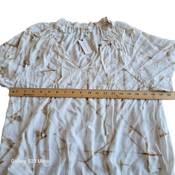 Anthropologie Cloth & Stone womens Sz L cream brown woven top - Picture 6 of 8